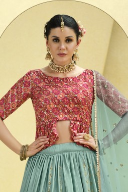 Sky Chinon Silk Sequins Wedding Lehenga Choli