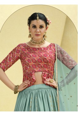 Sky Chinon Silk Sequins Wedding Lehenga Choli