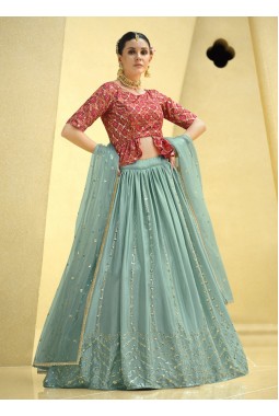 Sky Chinon Silk Sequins Wedding Lehenga Choli
