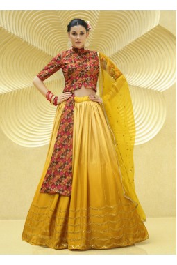 Yellow Chinon Silk Embroidery Wedding Lehenga Choli