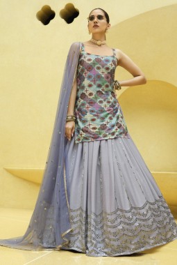 Lavender Chinon Silk Sequins Wedding Lehenga Choli