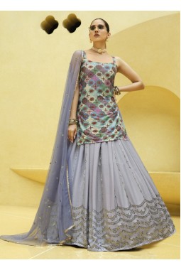 Lavender Chinon Silk Sequins Wedding Lehenga Choli
