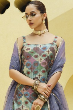 Lavender Chinon Silk Sequins Wedding Lehenga Choli