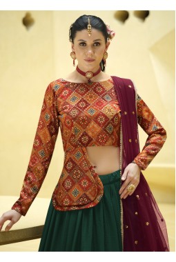 Rama Green Chinon Silk Embroidery Lehenga Choli