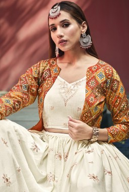 Beige Chiffon Sequins Embroidered Wedding Lehenga Choli