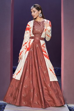 Rust Orange Art Silk Embroidered Wedding Lehenga Choli