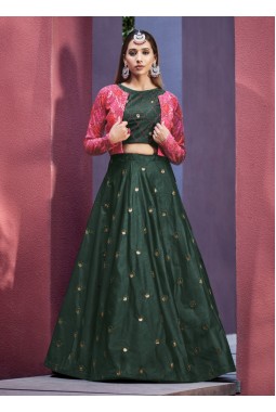 Green Art Silk Sequins Mirror Work Wedding Lehenga Choli