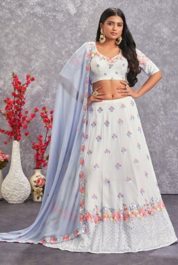Pearl White Georgette Sequins Wedding Lehenga Choli