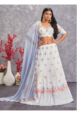 Pearl White Georgette Sequins Wedding Lehenga Choli