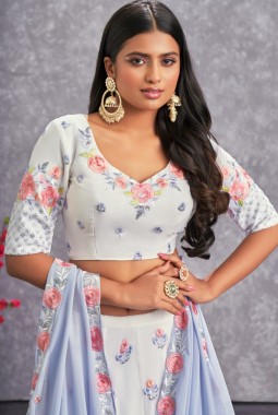 Pearl White Georgette Sequins Wedding Lehenga Choli