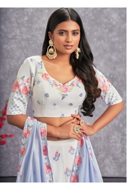 Pearl White Georgette Sequins Wedding Lehenga Choli