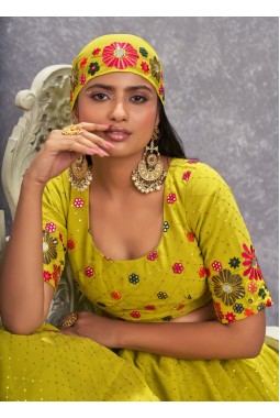 Florescent Green Georgette Mirror Work Wedding Lehenga Choli