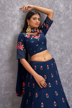 Teal Blue Georgette Embroidery Wedding Lehenga Choli