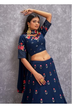 Teal Blue Georgette Embroidery Wedding Lehenga Choli