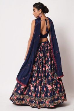 Navy Blue Art Silk Sequins Embroidered Wedding Lehenga Choli