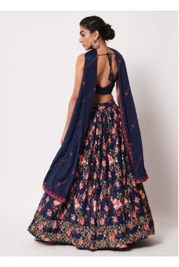 Navy Blue Art Silk Sequins Embroidered Wedding Lehenga Choli