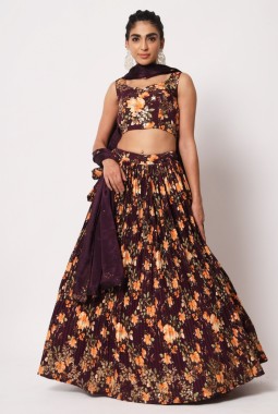 Purple Art Silk Embroidered Wedding Lehenga Choli