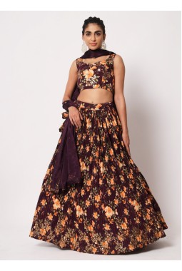 Purple Art Silk Embroidered Wedding Lehenga Choli