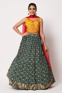 Green Art Silk Embroidered Wedding Lehenga Choli