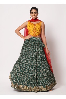 Green Art Silk Embroidered Wedding Lehenga Choli