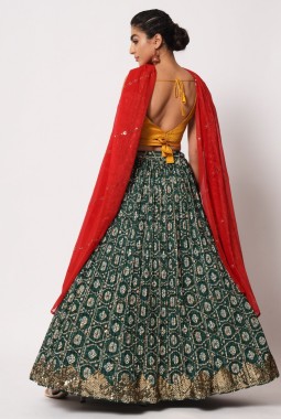 Green Art Silk Embroidered Wedding Lehenga Choli