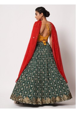 Green Art Silk Embroidered Wedding Lehenga Choli