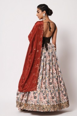 White Art Silk Crush With Prints Wedding Lehenga Choli