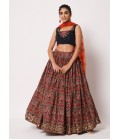 Navy Art Silk Mirror Work Wedding Lehenga Choli