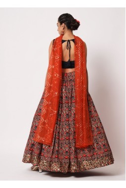 Navy Art Silk Mirror Work Wedding Lehenga Choli