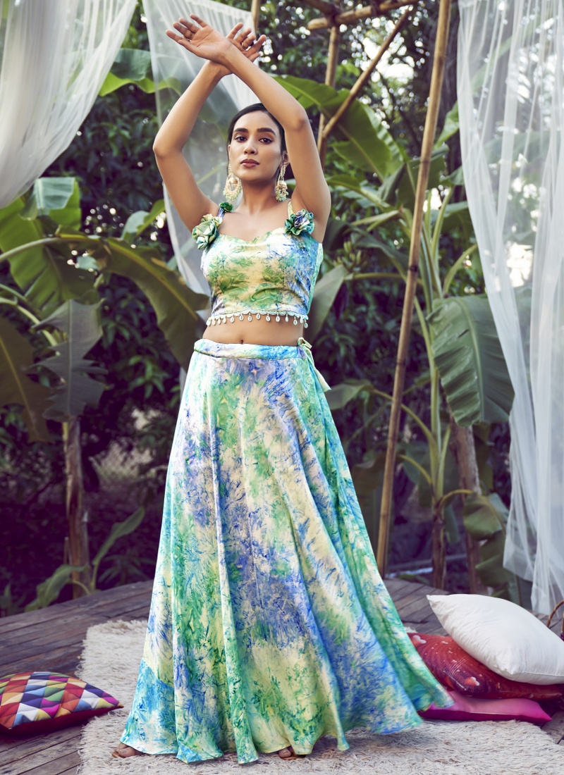 Sky Silk Printed Wedding Lehenga Choli