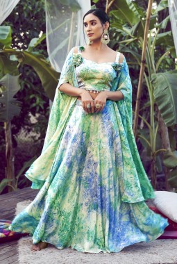 Sky Silk Printed Wedding Lehenga Choli