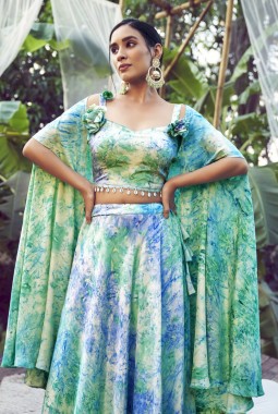 Sky Silk Printed Wedding Lehenga Choli