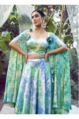 Sky Silk Printed Wedding Lehenga Choli