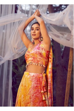 Orange Silk Printed Wedding Lehenga Choli