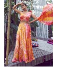 Orange Silk Printed Wedding Lehenga Choli