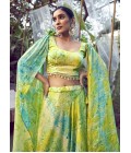 Fluorescent Green Silk Printed Wedding Lehenga Choli