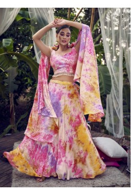 Purple Pink Silk Printed Wedding Lehenga Choli