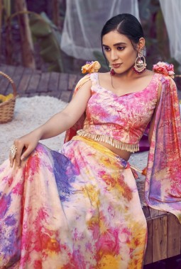 Purple Pink Silk Printed Wedding Lehenga Choli