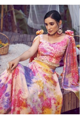 Purple Pink Silk Printed Wedding Lehenga Choli