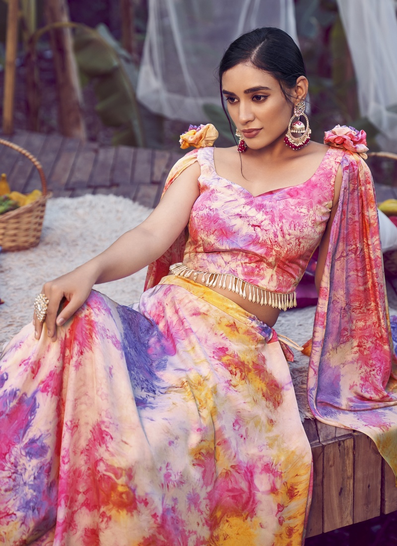 Purple Pink Silk Printed Wedding Lehenga Choli