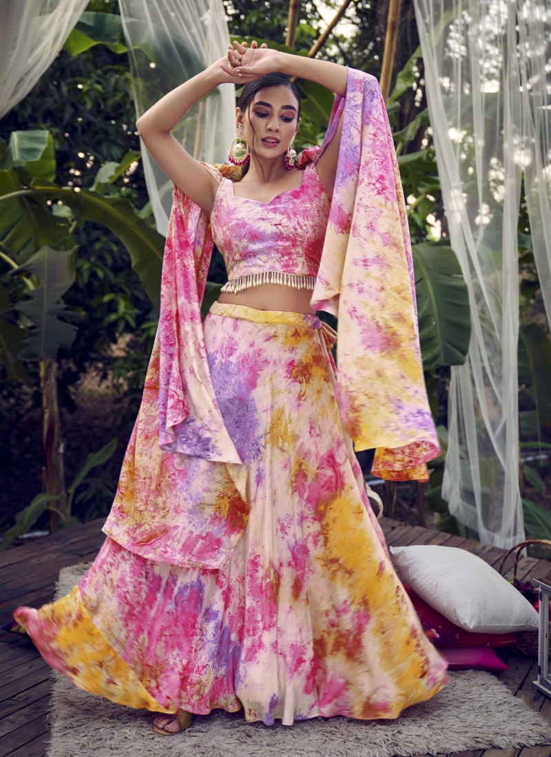 Purple Pink Silk Printed Wedding Lehenga Choli