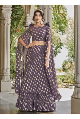 Light Purple Georgette Foil Work Wedding Lehenga Choli