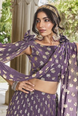 Light Purple Georgette Foil Work Wedding Lehenga Choli