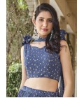 Blue Grey Georgette Metallic Foil Work Wedding Lehenga Choli