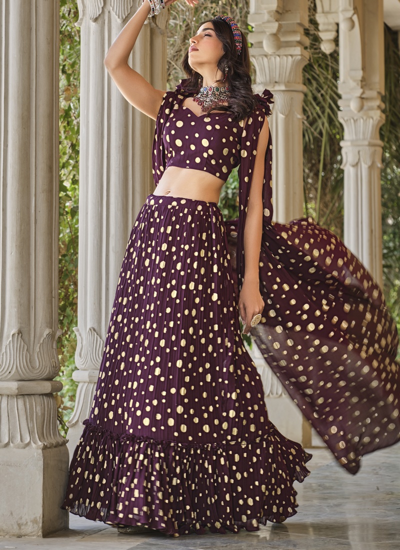 Purple Georgette Crush Pattern Wedding Lehenga Choli