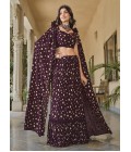 Purple Georgette Crush Pattern Wedding Lehenga Choli