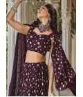 Purple Georgette Crush Pattern Wedding Lehenga Choli