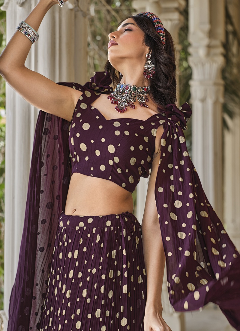 Purple Georgette Crush Pattern Wedding Lehenga Choli