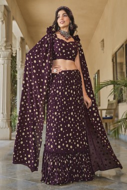 Purple Georgette Crush Pattern Wedding Lehenga Choli