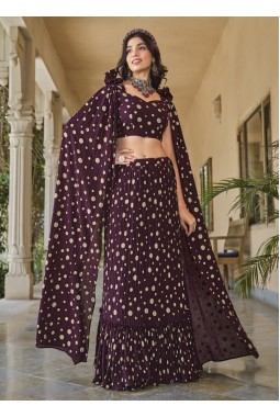 Purple Georgette Crush Pattern Wedding Lehenga Choli